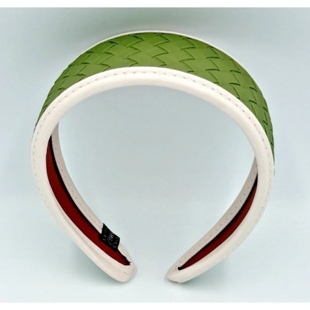 Handmade Neutral Faux Leather Headband Green Lagenlook Luxury Hair Accessory NEW